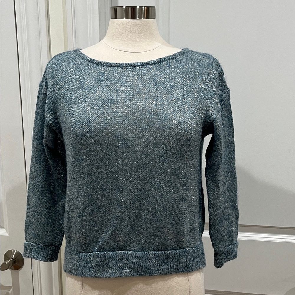 ANAYI Mohair blend Sweater Open Back Blue Metallic threading Open‎ knit Size XS